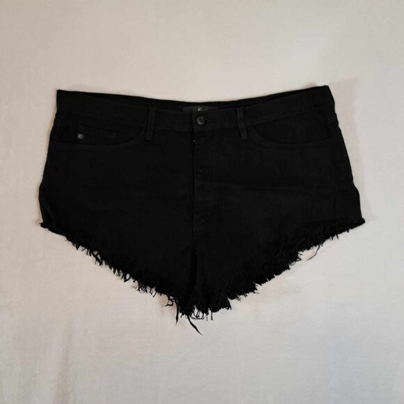 KanCan Black High Rise Raw Fringe Hem Denim‎ Shorts Women's SZ 3XL - Picture 1 of 11